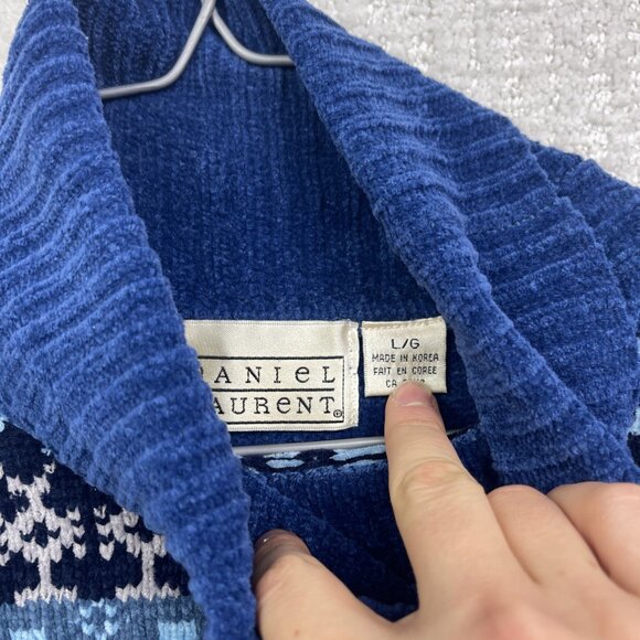 VTG Daniel Laurent Blue Fair isle Mock Neck Sweater Nordic Women L Scandinavian - Picture 5 of 13
